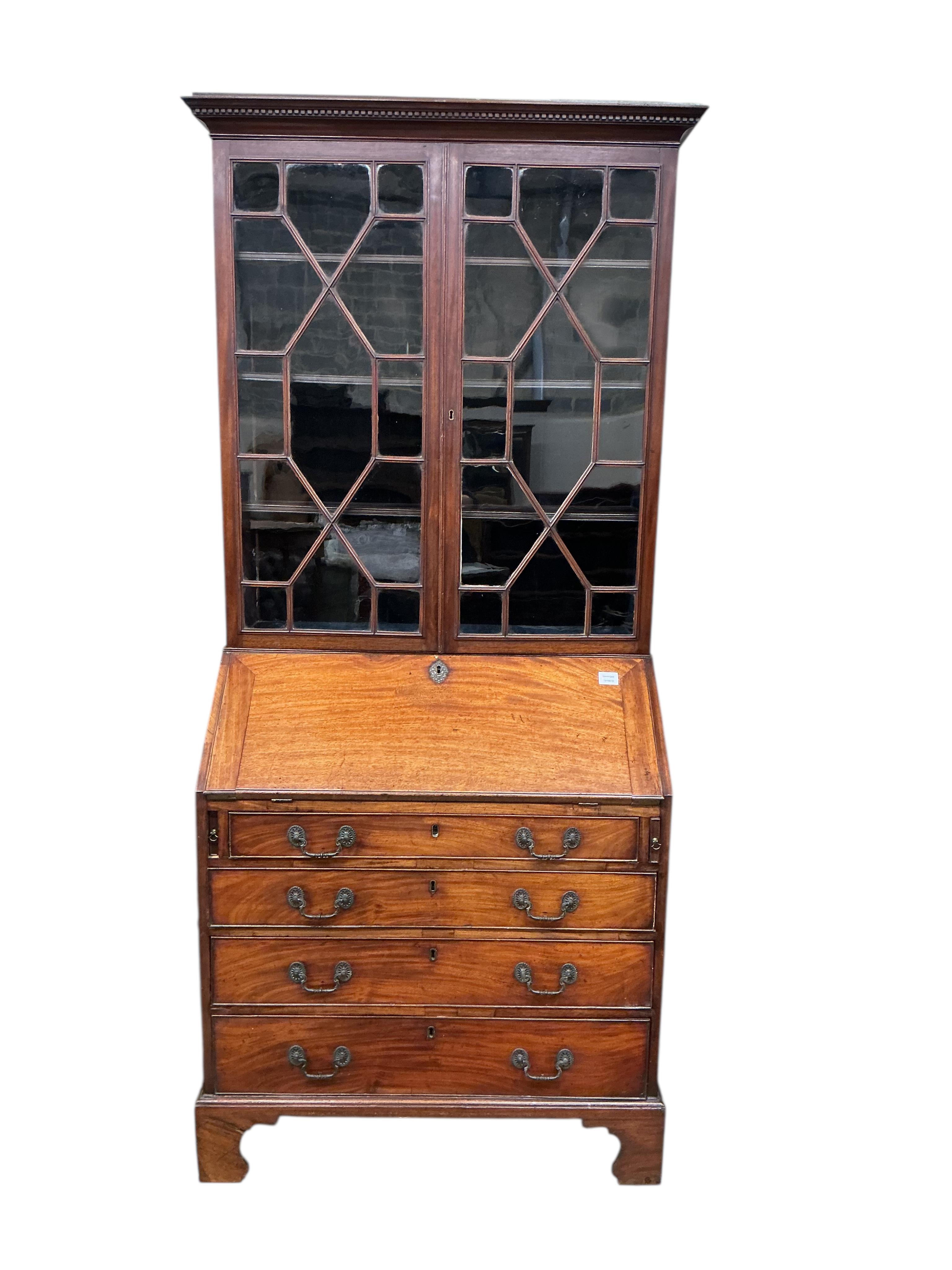 A George III mahogany bureau bookcase, width 92cm, depth 52cm, height 213cm